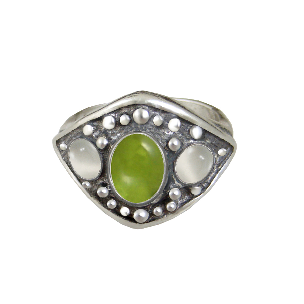 Sterling Silver Medieval Lady's Ring with Peridot And White Moonstone Size 8